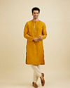 Manyavar Men Mustard Yellow Bandhani Kurta Set with Mirror Work