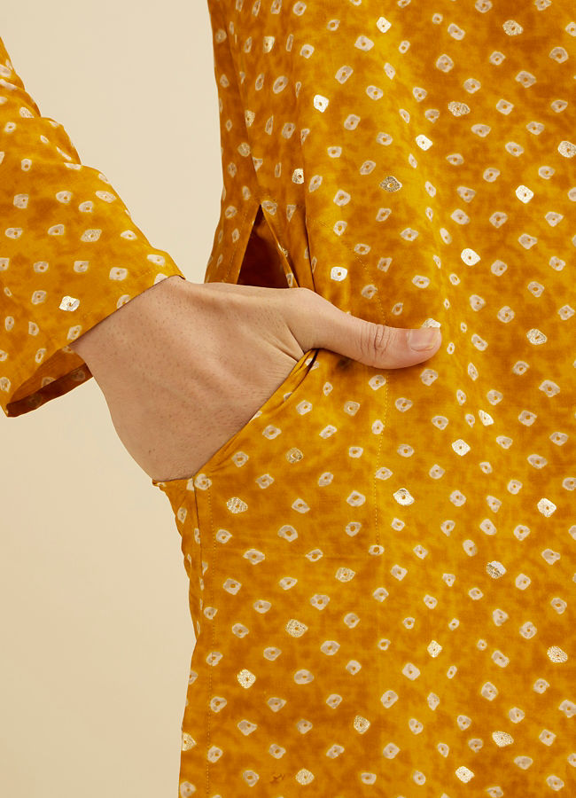 Manyavar Men Mustard Yellow Bandhani Kurta Set with Mirror Work