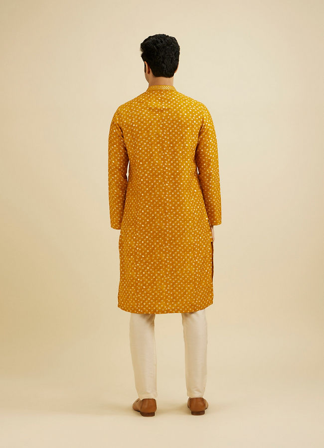 Manyavar Men Mustard Yellow Bandhani Kurta Set with Mirror Work