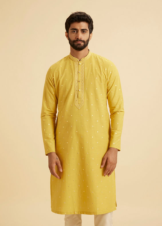 Manyavar Men Radiant Mustard Kurta Pajama Set