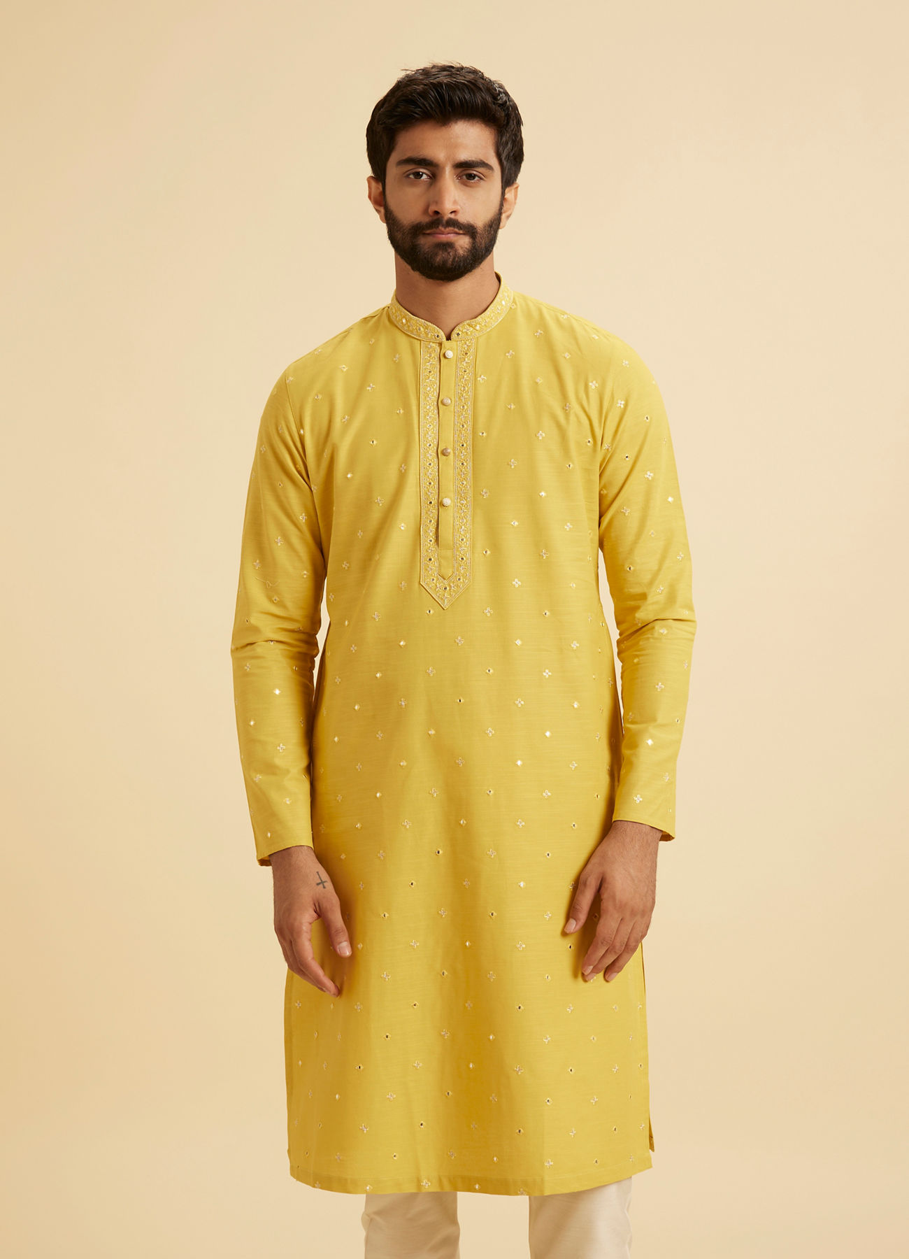Manyavar Men Radiant Mustard Kurta Pajama Set