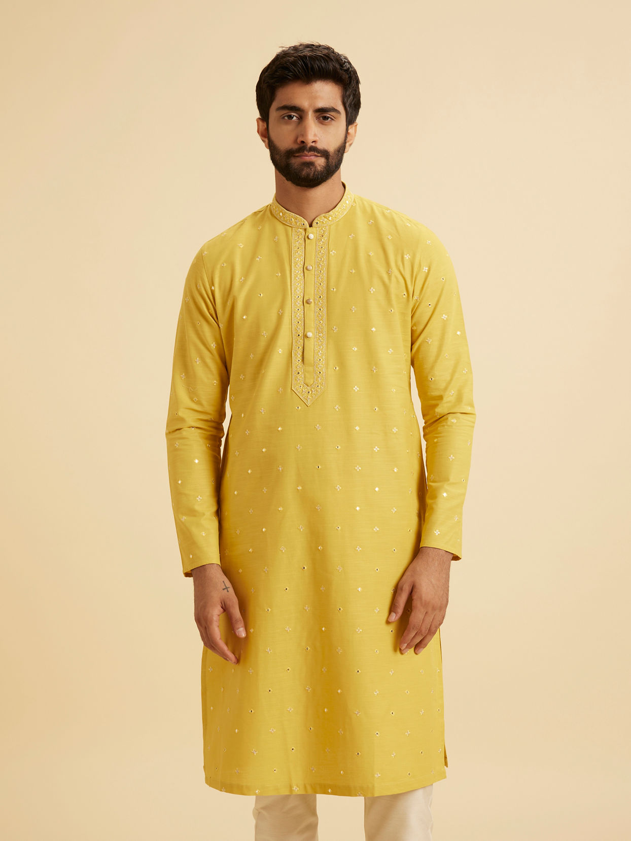Manyavar Men Radiant Mustard Kurta Pajama Set