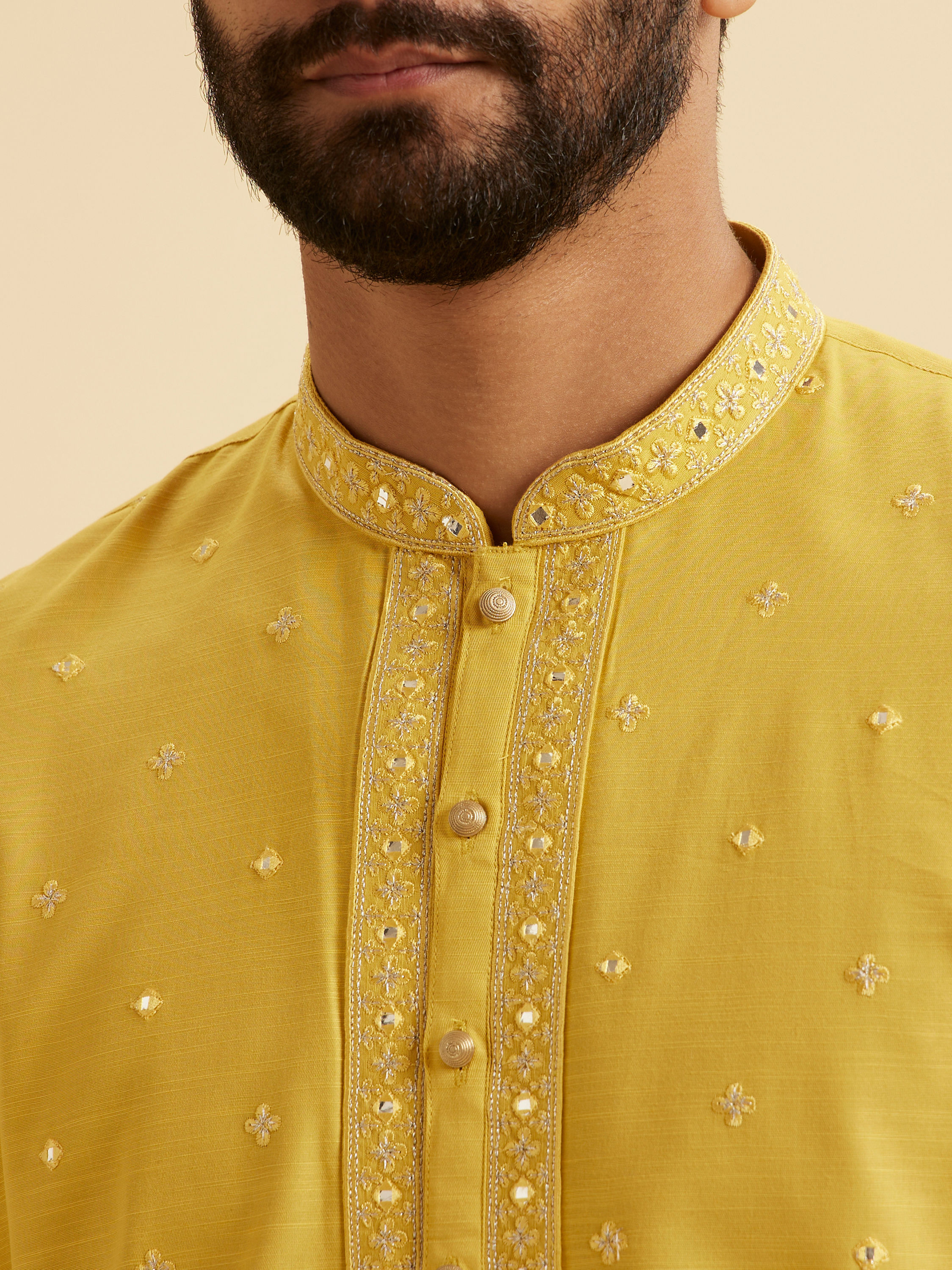Manyavar Men Radiant Mustard Kurta Pajama Set