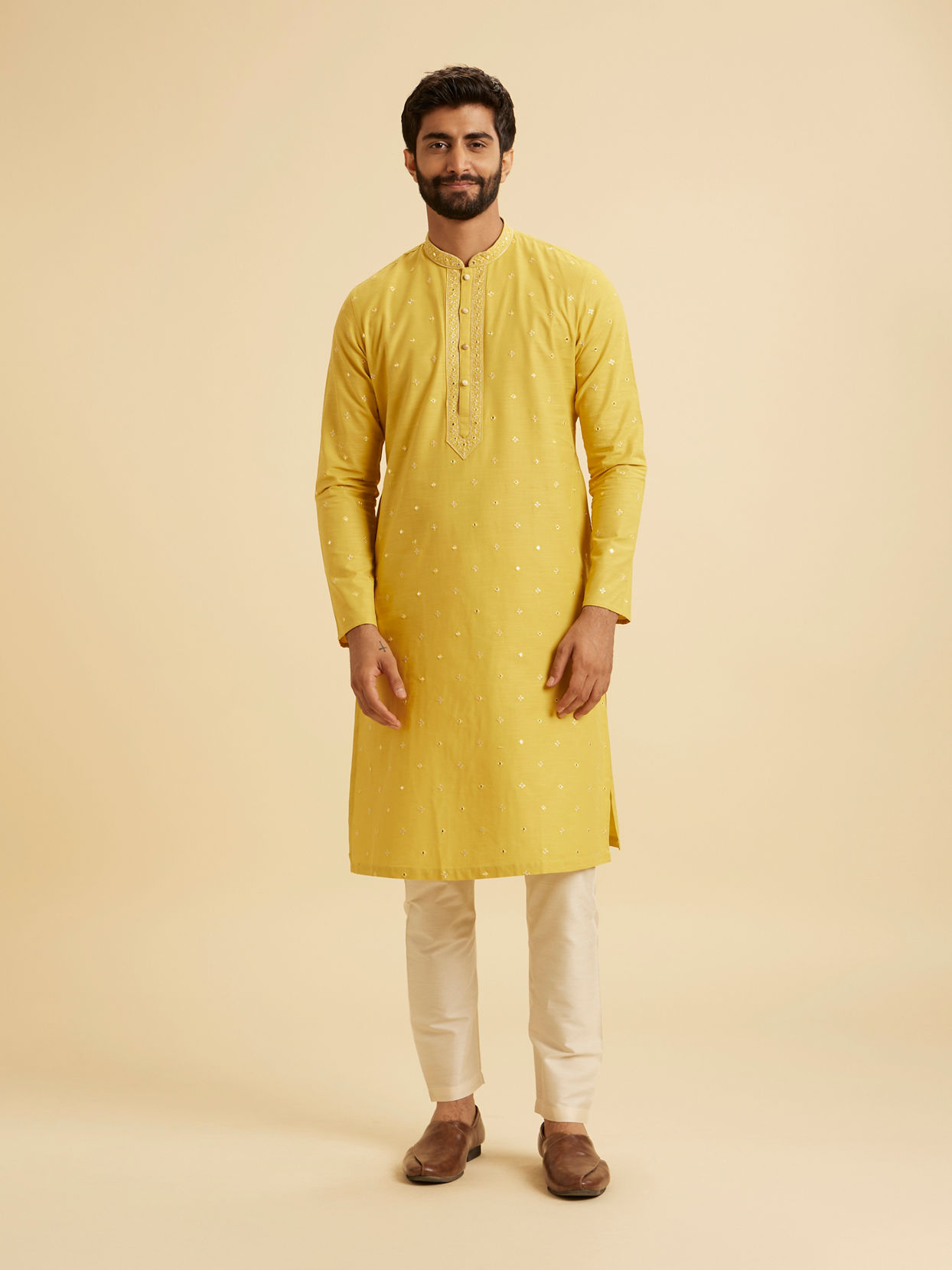 Manyavar Men Radiant Mustard Kurta Pajama Set