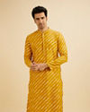 Mustard Yellow Striped Kurta Set with Patra Work