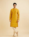 Manyavar Men Mustard Yellow Striped Kurta Set with Patra Work