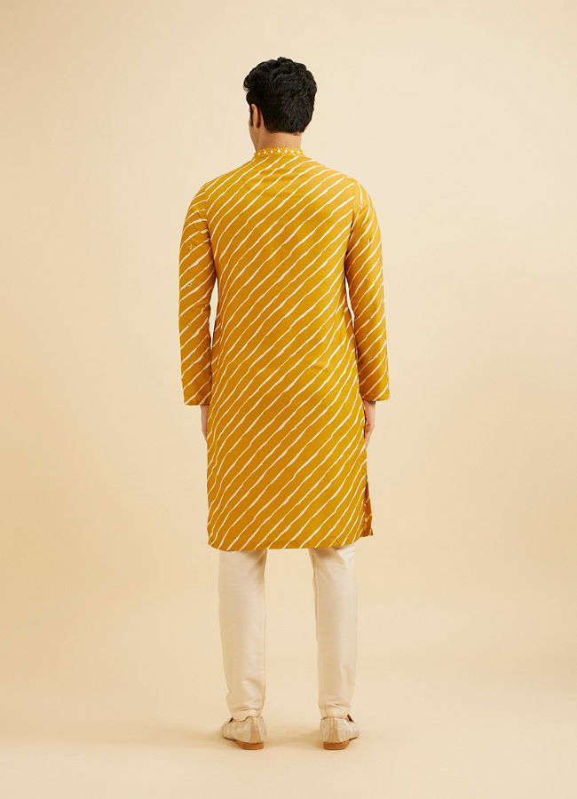 Manyavar Men Mustard Yellow Striped Kurta Set with Patra Work