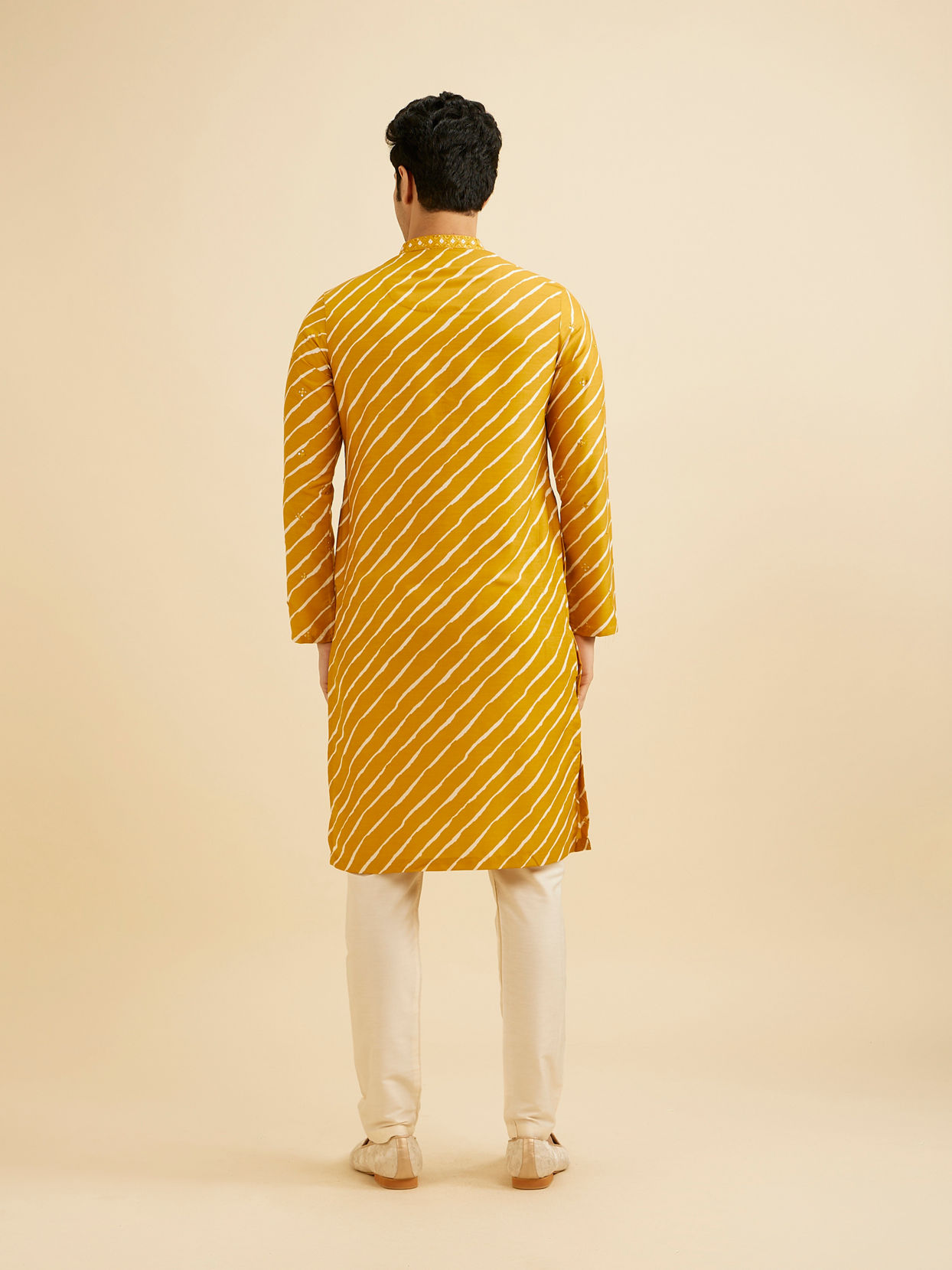 Manyavar Men Mustard Yellow Striped Kurta Set with Patra Work