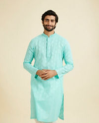 Manyavar Men Aqua Green Cotton Elegance Kurta Pajama