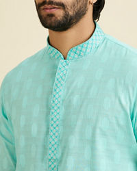 Manyavar Men Aqua Green Cotton Elegance Kurta Pajama