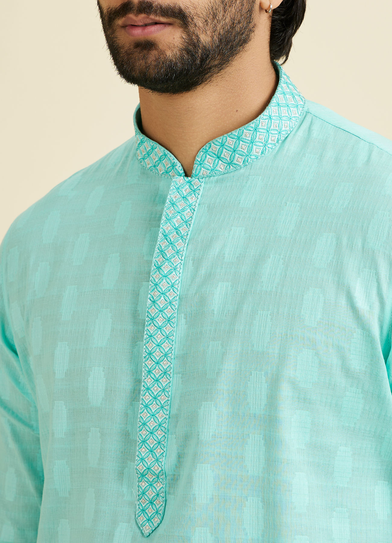 Manyavar Men Aqua Green Cotton Elegance Kurta Pajama