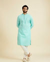 Manyavar Men Aqua Green Cotton Elegance Kurta Pajama