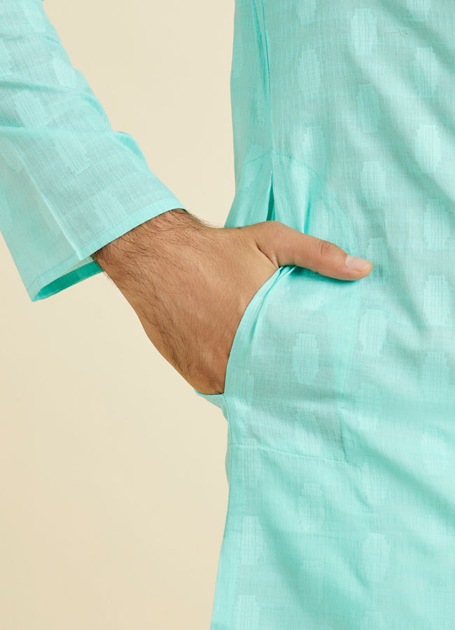 Manyavar Men Aqua Green Cotton Elegance Kurta Pajama