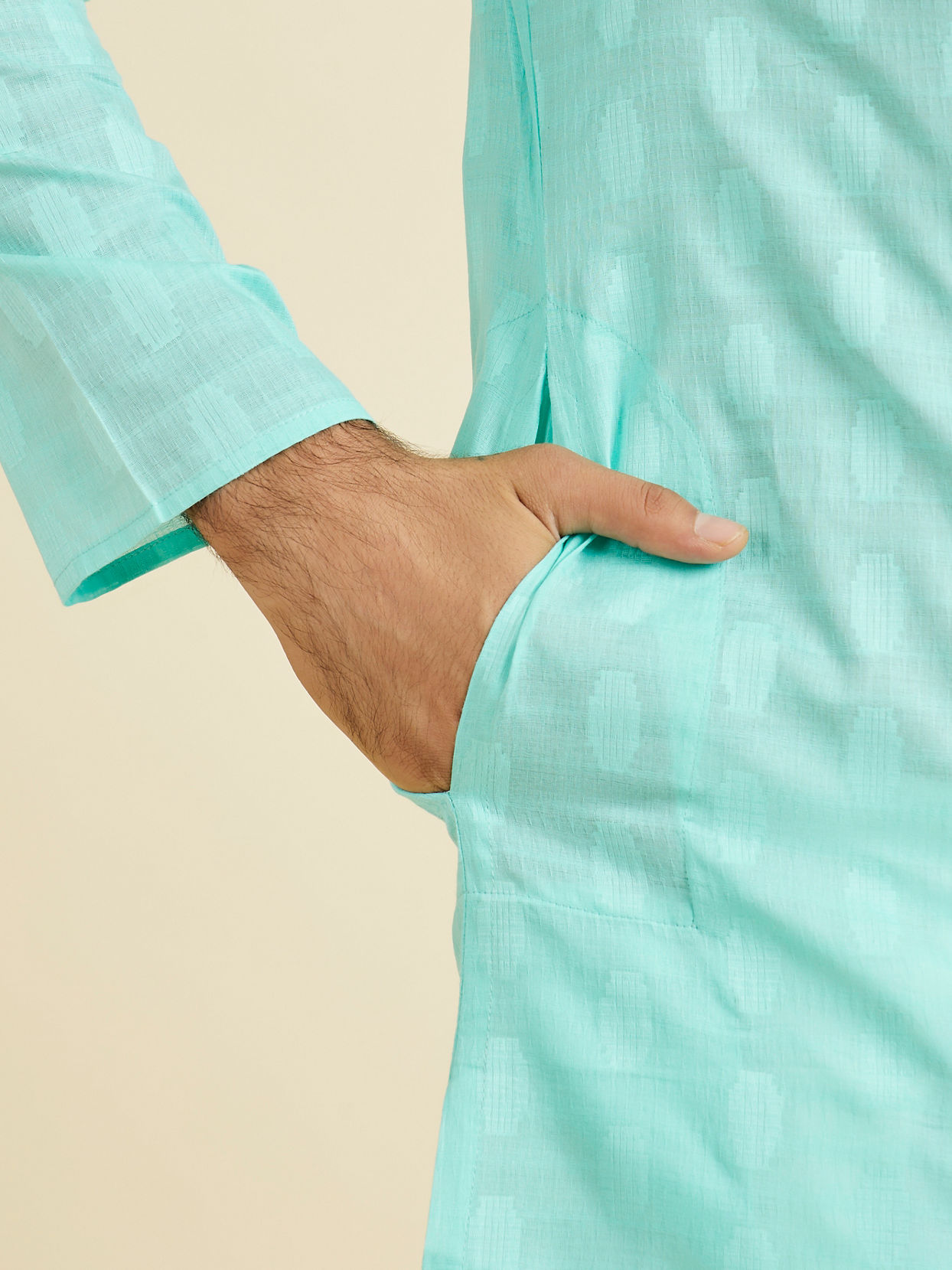 Manyavar Men Aqua Green Cotton Elegance Kurta Pajama