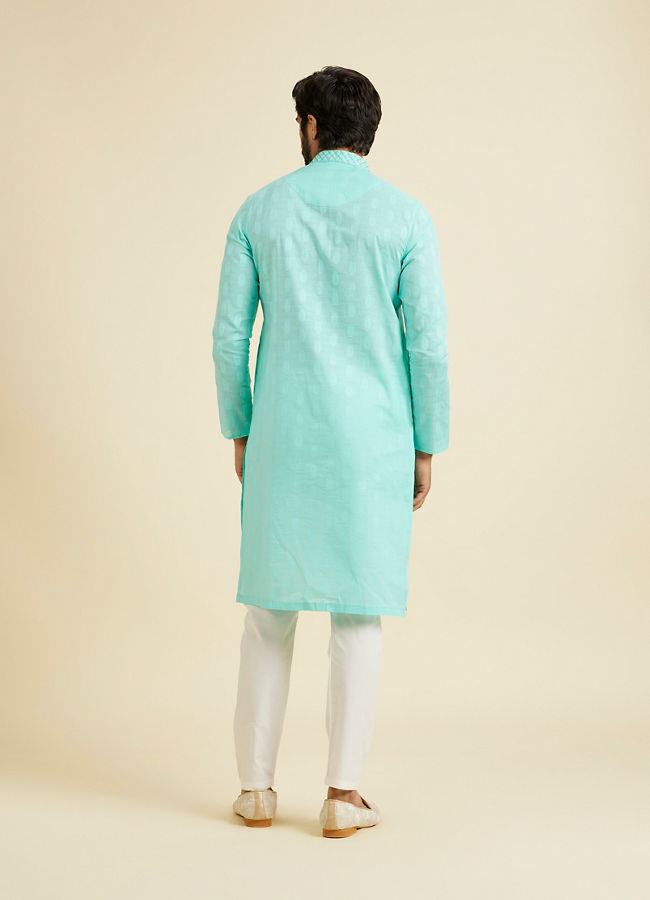 Manyavar Men Aqua Green Cotton Elegance Kurta Pajama