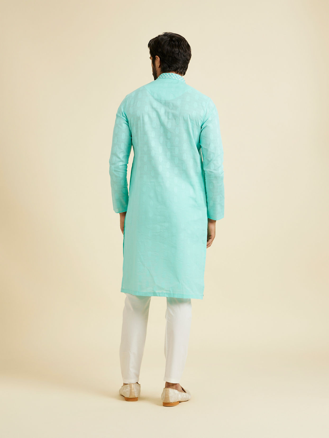 Manyavar Men Aqua Green Cotton Elegance Kurta Pajama