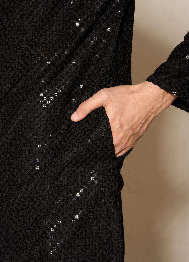 Manyavar Men Black Elegance Kurta Pajama