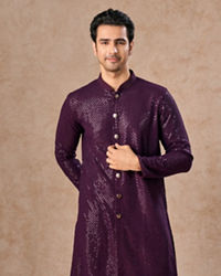 Manyavar Men Wine Viscose Kurta Pajama