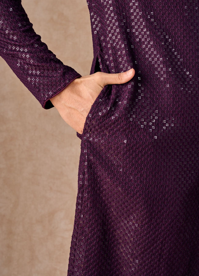 Manyavar Men Wine Viscose Kurta Pajama