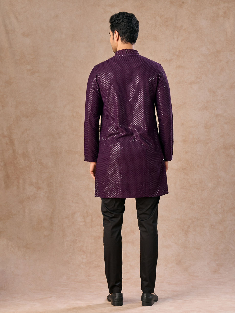 Manyavar Men Wine Viscose Kurta Pajama