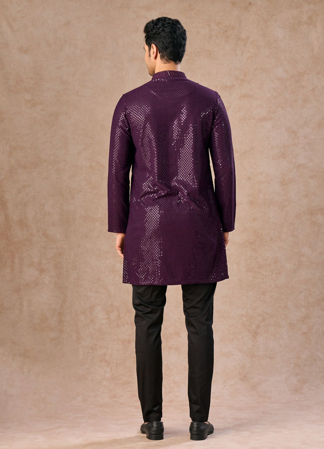 Manyavar Men Wine Viscose Kurta Pajama