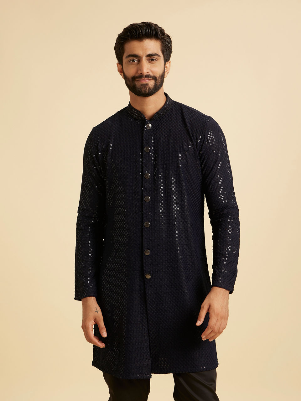 Manyavar Men Radiant Dark Blue Kurta Pajama