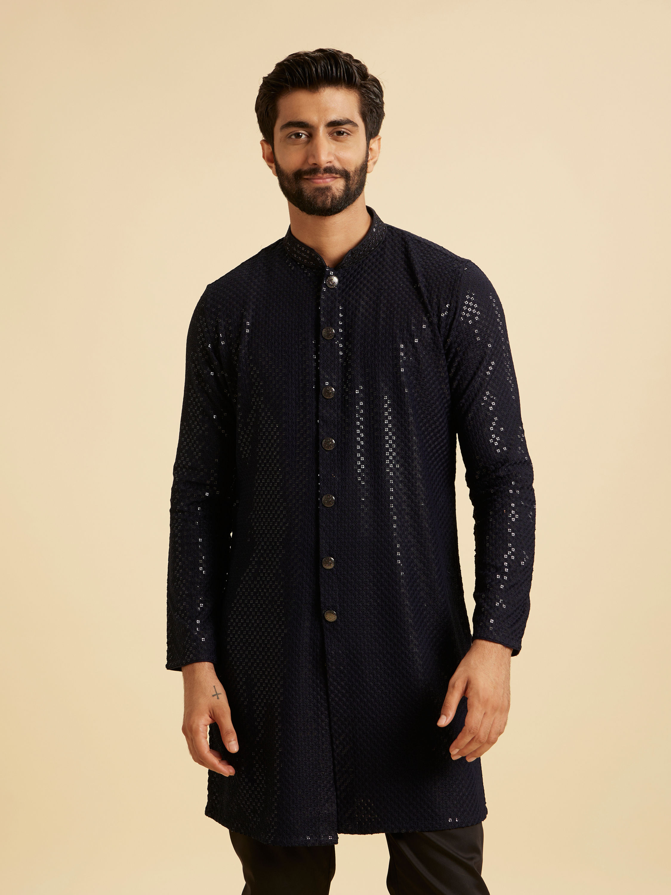 Manyavar Men Radiant Dark Blue Kurta Pajama