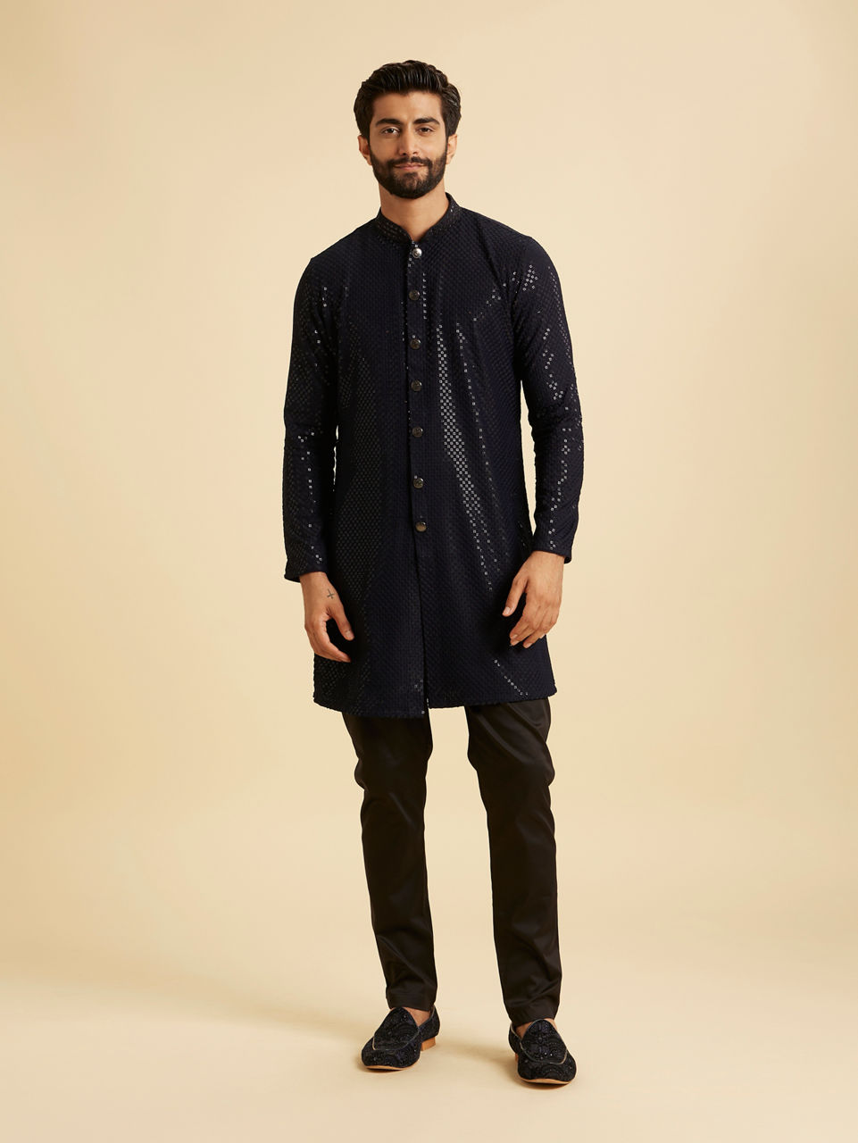 Manyavar Men Radiant Dark Blue Kurta Pajama