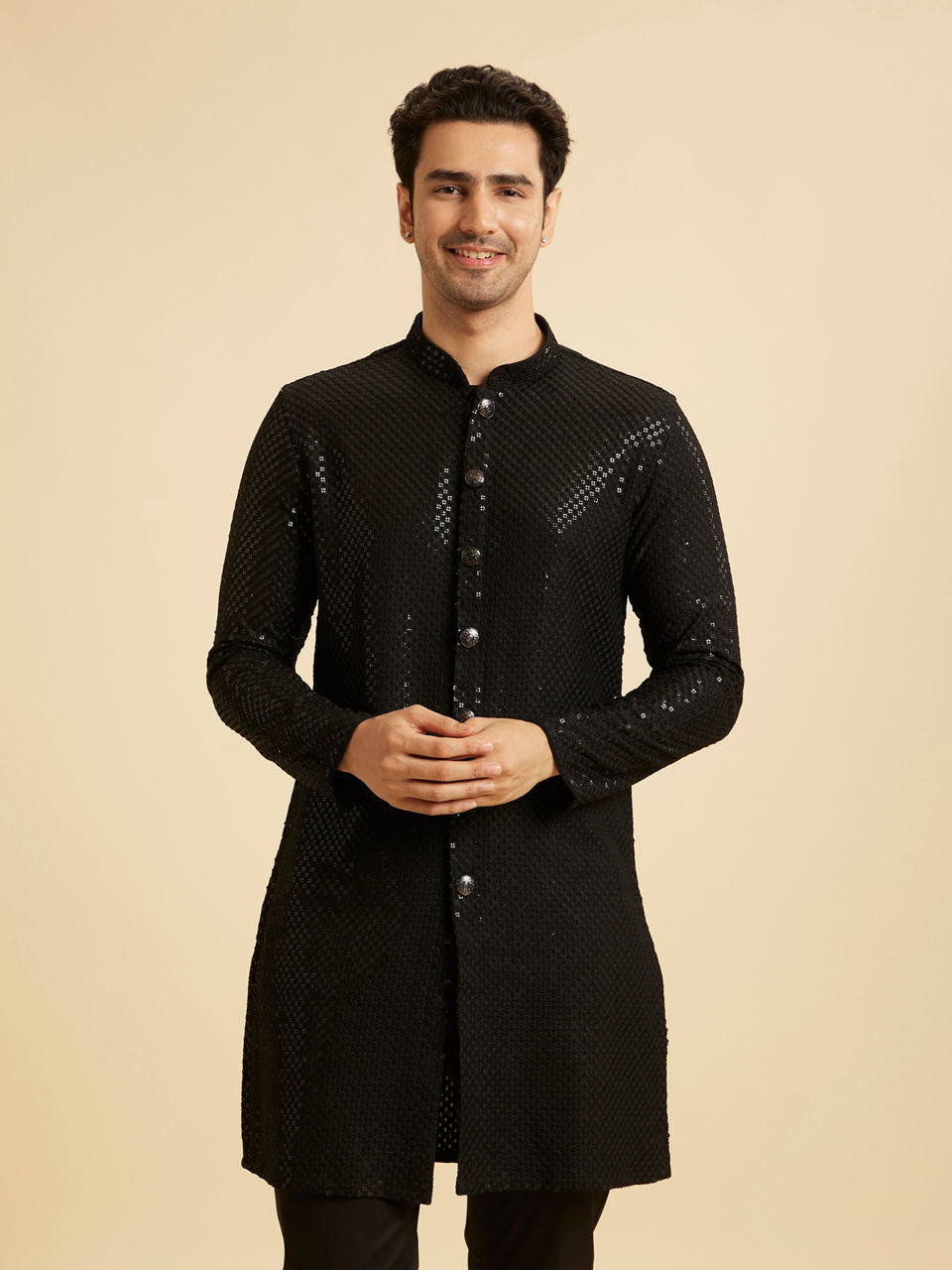 Manyavar Men Black Elegance Kurta Pajama