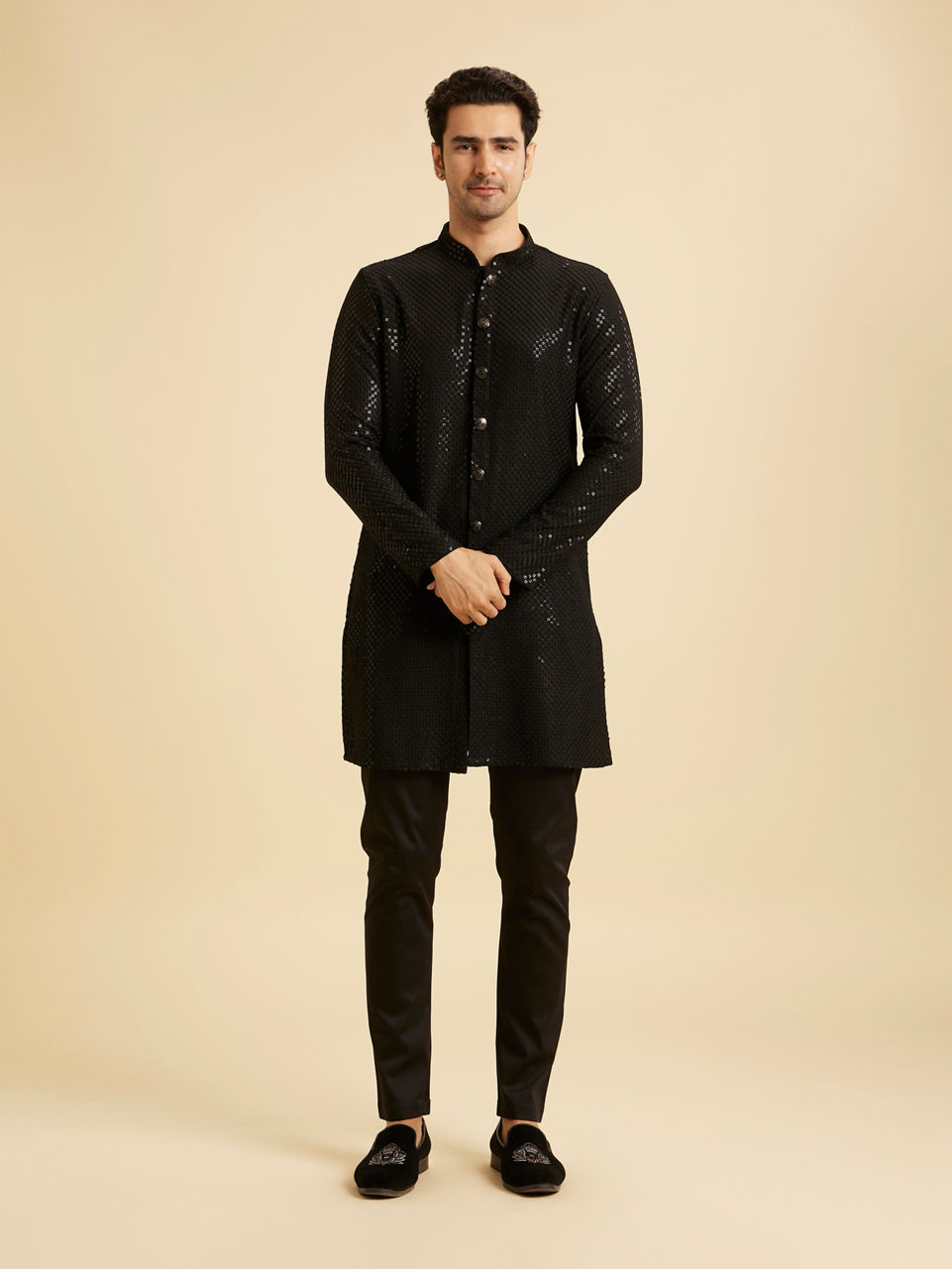 Manyavar Men Black Elegance Kurta Pajama