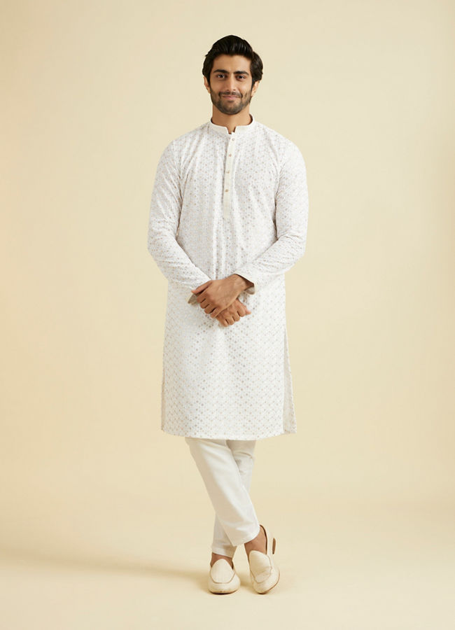 Manyavar Men Elegant White Cotton Kurta Pajama