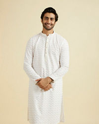 Manyavar Men Elegant White Cotton Kurta Pajama