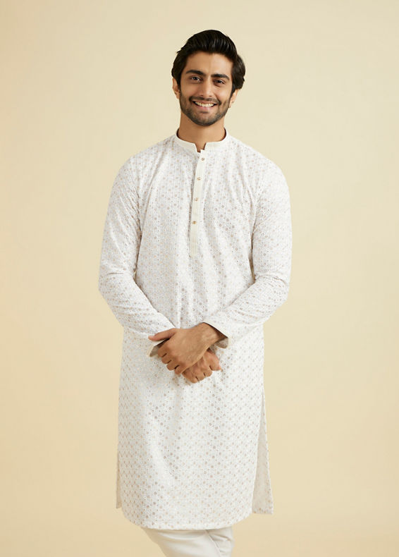 Manyavar Men Elegant White Cotton Kurta Pajama