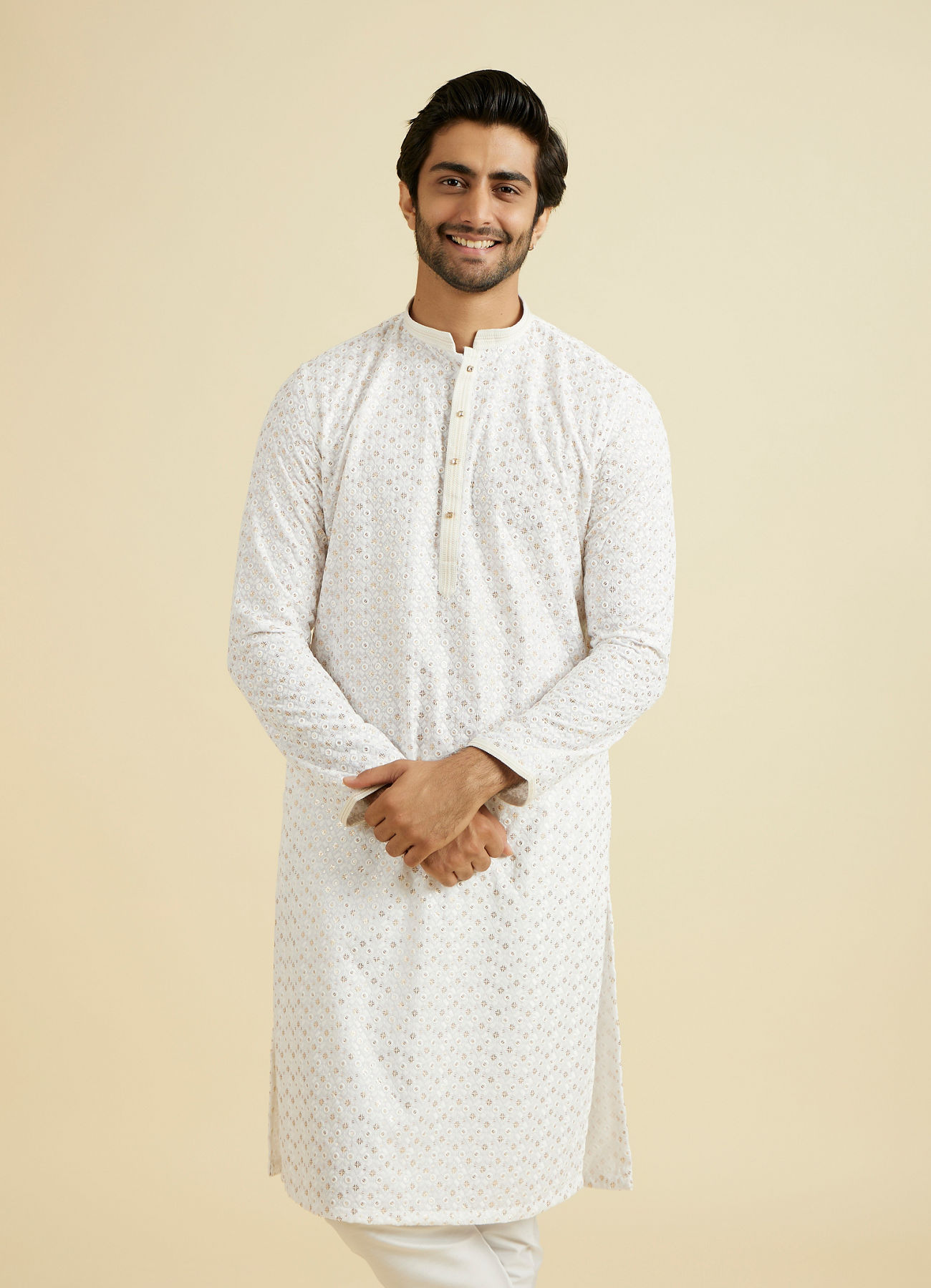 Manyavar Men Elegant White Cotton Kurta Pajama