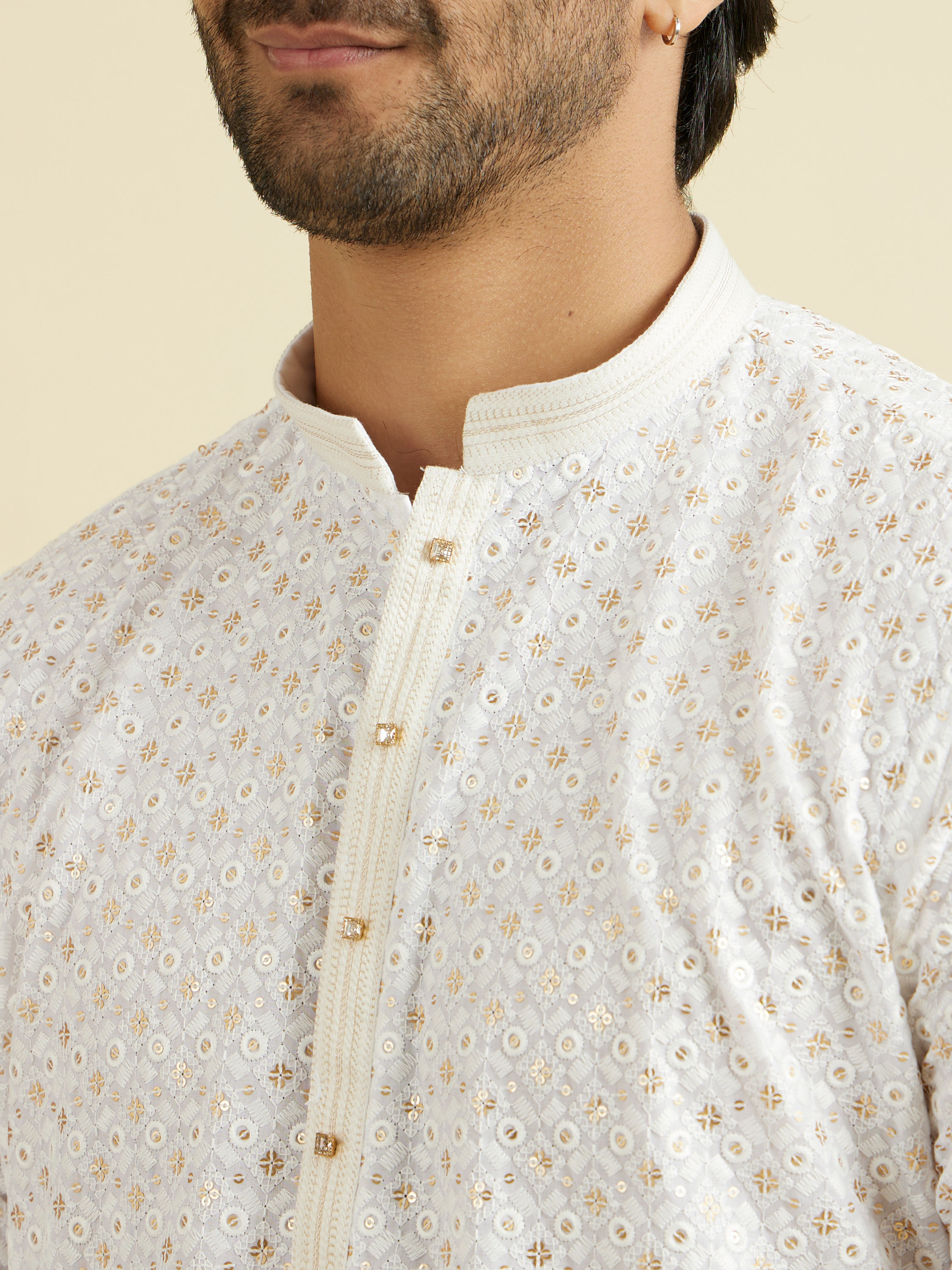 Manyavar Men Elegant White Cotton Kurta Pajama