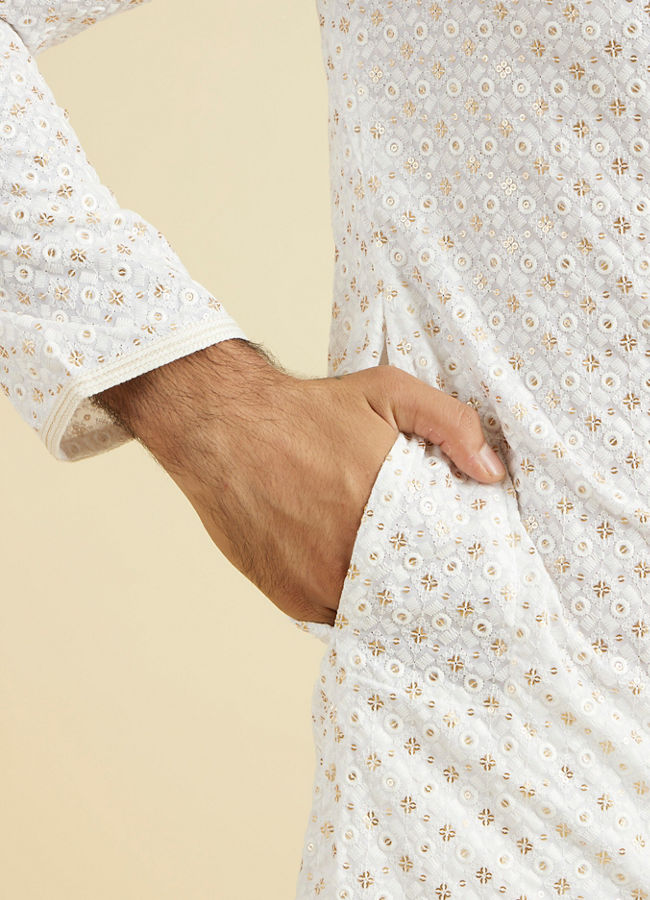 Manyavar Men Elegant White Cotton Kurta Pajama