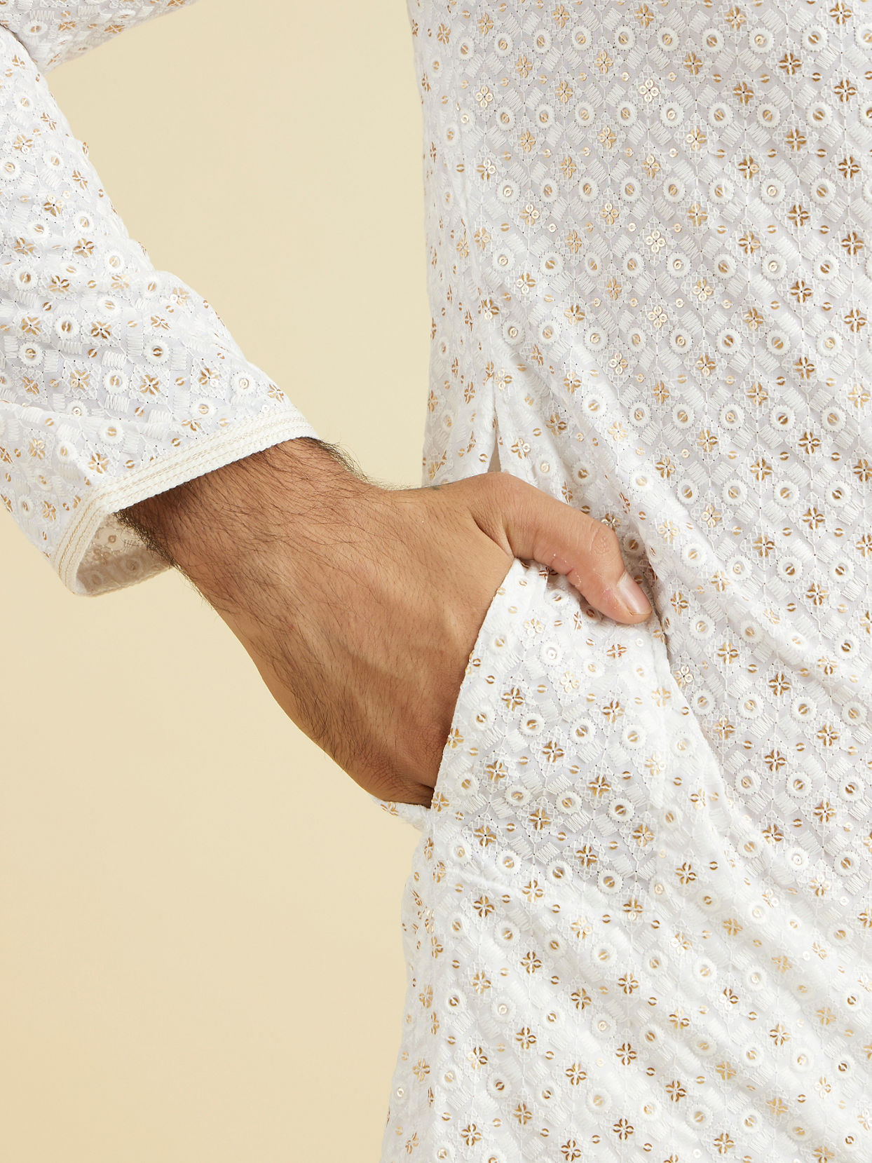Manyavar Men Elegant White Cotton Kurta Pajama
