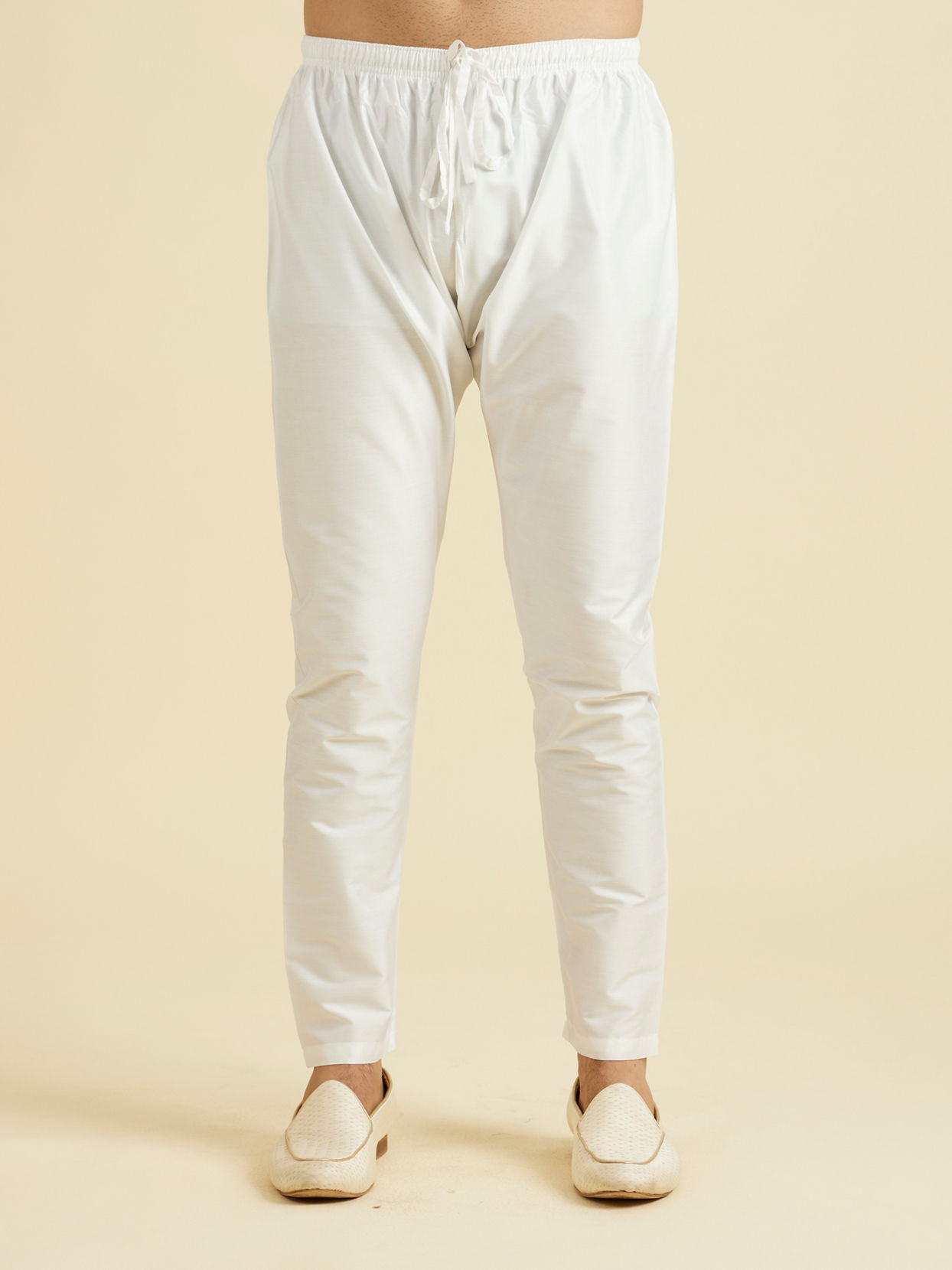 Manyavar Men Elegant White Cotton Kurta Pajama