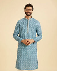 Manyavar Men Teal Blue Elegance Kurta Pajama