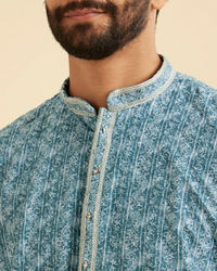 Manyavar Men Teal Blue Elegance Kurta Pajama