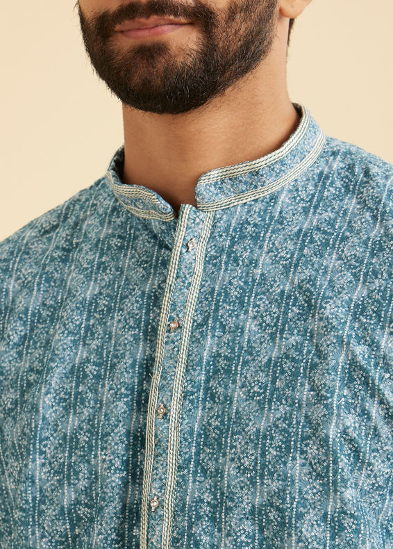 Manyavar Men Teal Blue Elegance Kurta Pajama
