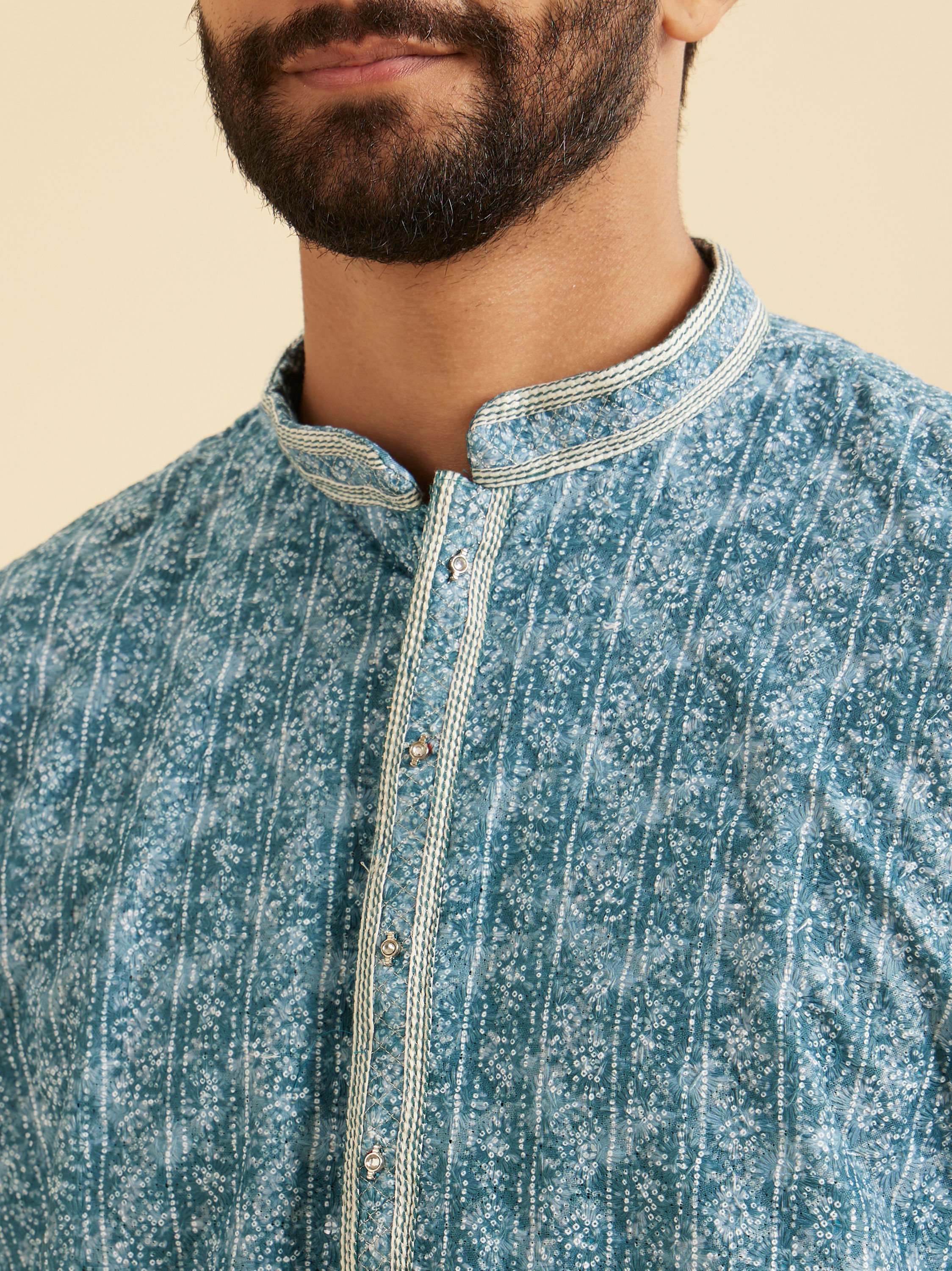 Manyavar Men Teal Blue Elegance Kurta Pajama
