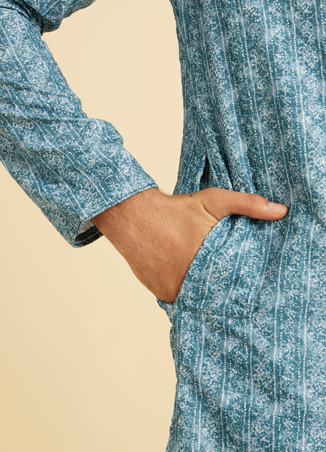 Manyavar Men Teal Blue Elegance Kurta Pajama
