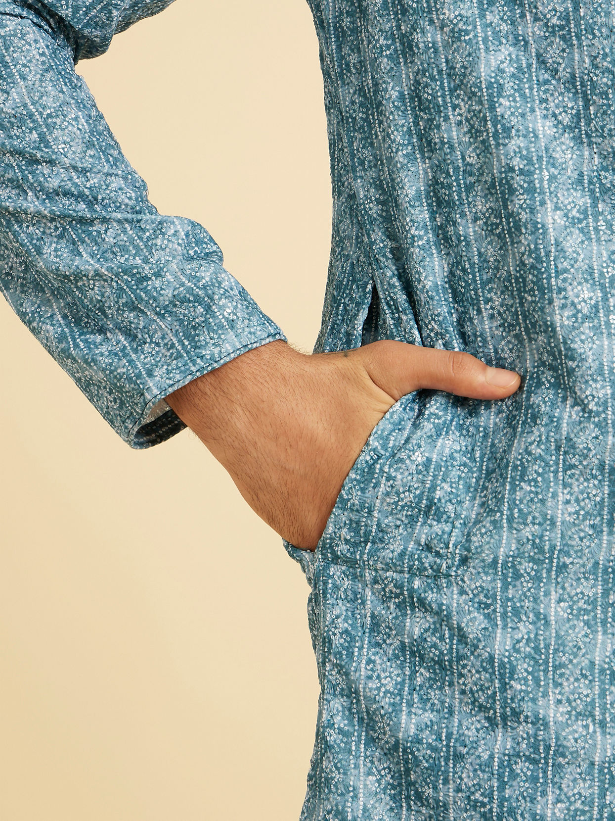 Manyavar Men Teal Blue Elegance Kurta Pajama