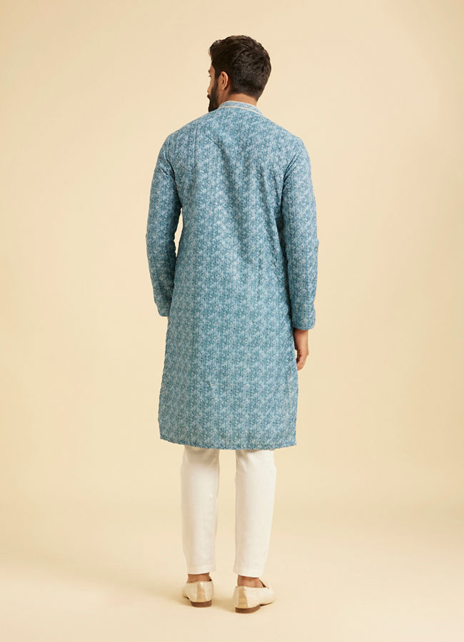 Manyavar Men Teal Blue Elegance Kurta Pajama
