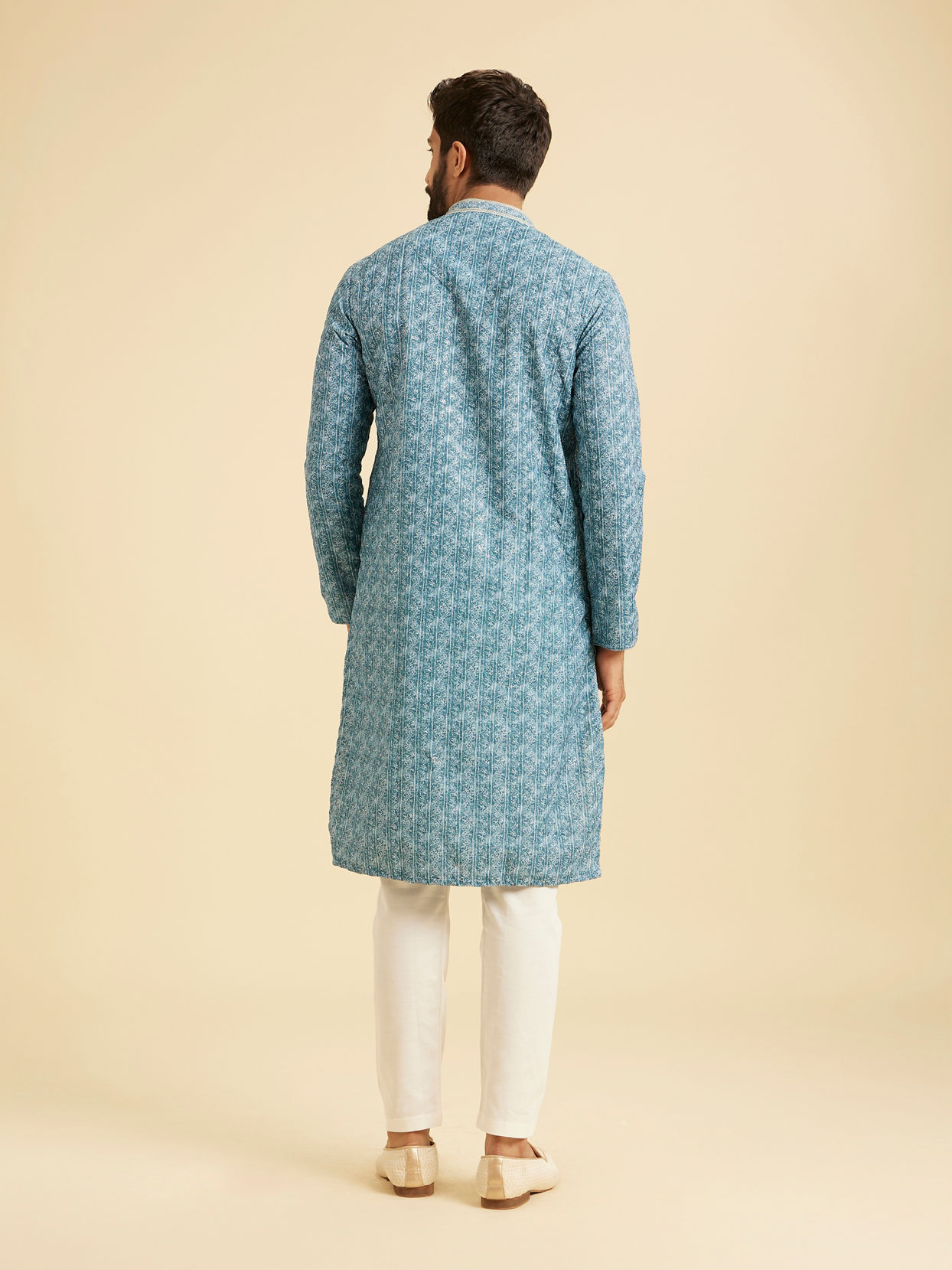 Manyavar Men Teal Blue Elegance Kurta Pajama