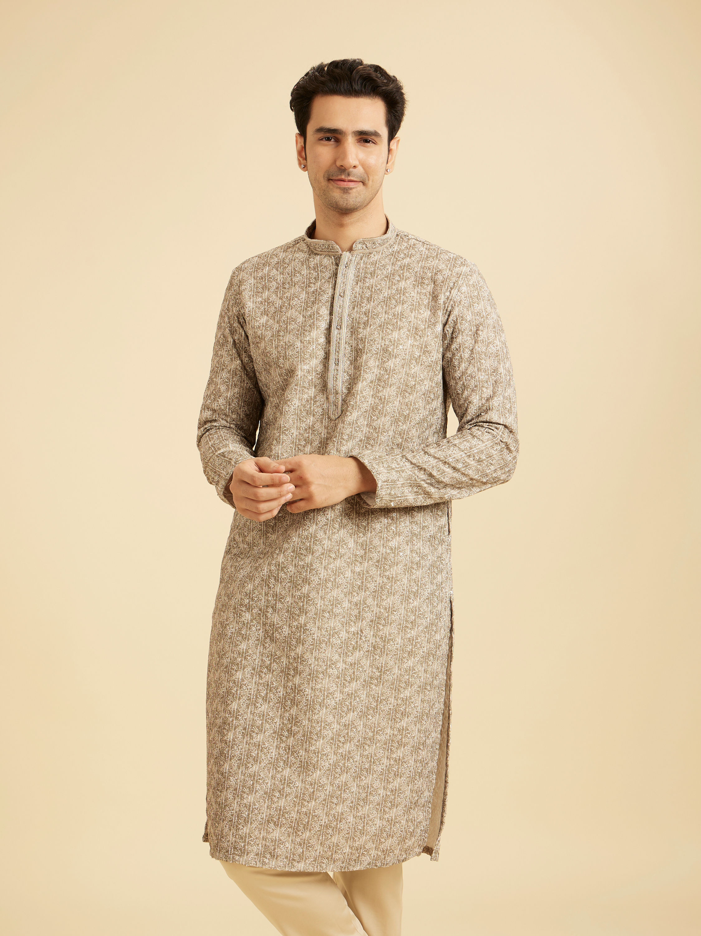 Manyavar Men Olive Green Exquisite Kurta Pajama