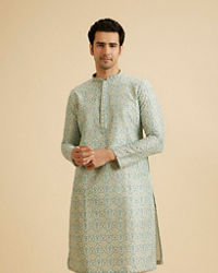 Manyavar Men Light Mid Green Festive Kurta Pajama