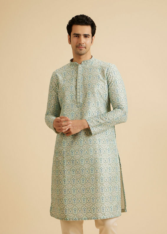 Manyavar Men Light Mid Green Festive Kurta Pajama