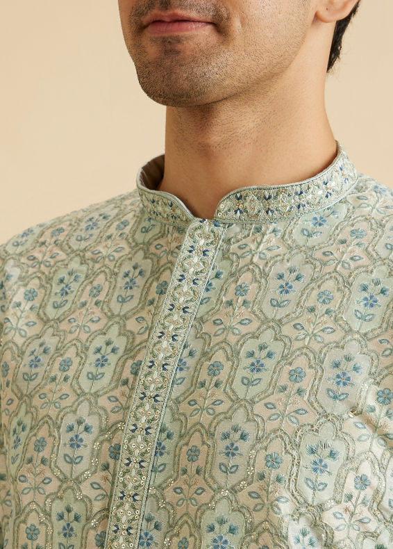 Manyavar Men Light Mid Green Festive Kurta Pajama
